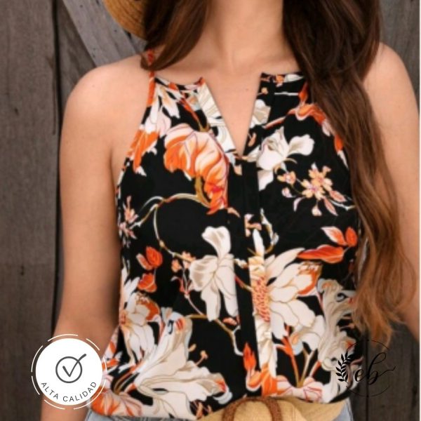 Blusa negra con flores - Image 2