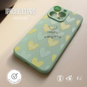 Estuche para Iphone 13 pro - motivo corazones de colores con frase en ingles happy every day