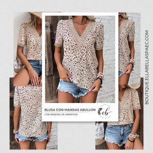 Blusa con mangas abullonadas, encaje de guipur y estampado de flores ditsy.