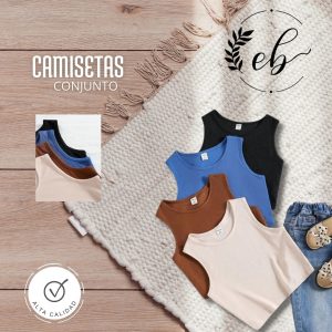 Conjunto de 4 Camisetas Sin Mangas Acanaladas