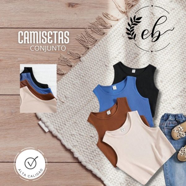 Conjunto de 4 Camisetas Sin Mangas Acanaladas