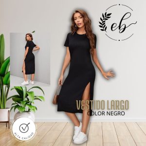 Vestido Largo con Abertura en el Muslo y Cuello Asimétrico