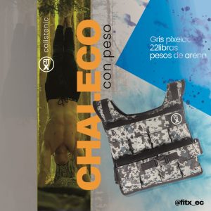 Chaleco lastrado de 22 libras Fitx con diseño camuflado, ideal para entrenamientos de alta intensidad como calistenia, running y cross-training.