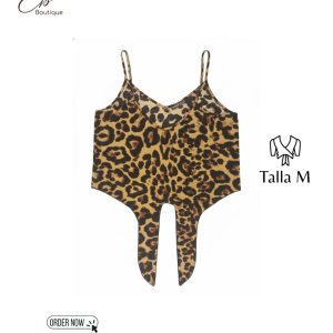 Blusa Cropped de Leopardo con Nudo