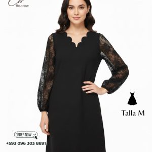 Vestido Negro con Mangas de Encaje