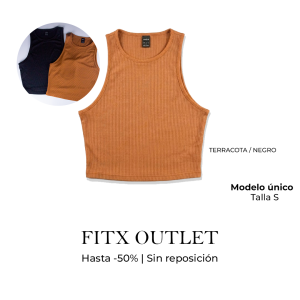 Top Crop Acanalado Mujer sin Mangas – Terracota / Negro | Talla S | FITx Outlet