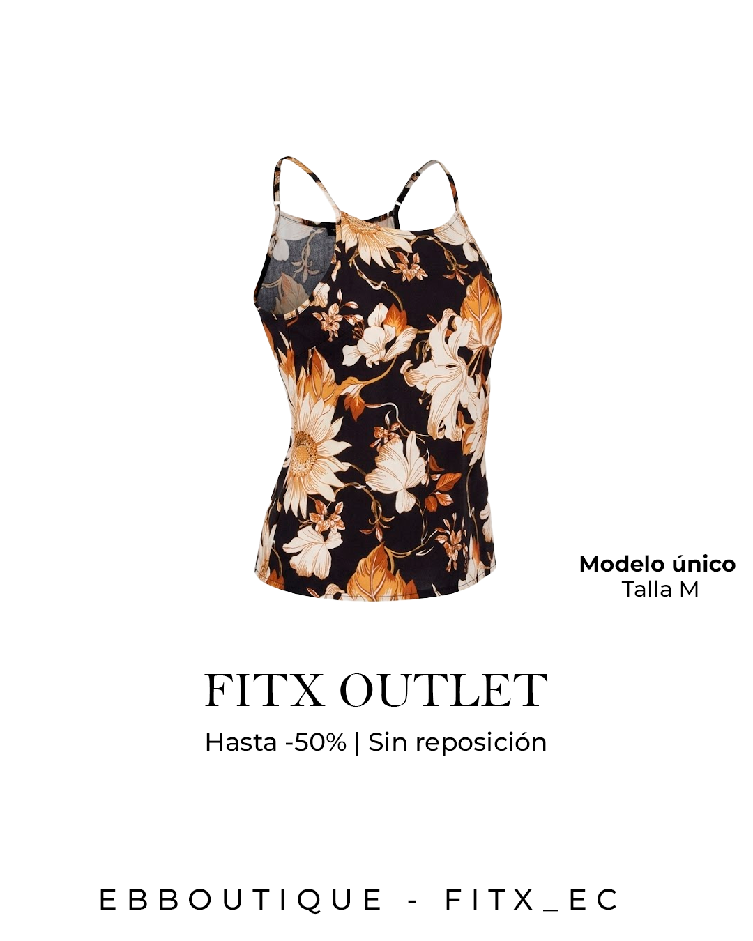 Top Crop Floral Mujer Negro con Tirantes – Talla M | Modelo Único FITx Outlet