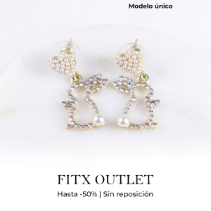 Aretes Conejito con Brillos y Corazón Perlado – Modelo Único | FITx Outlet
