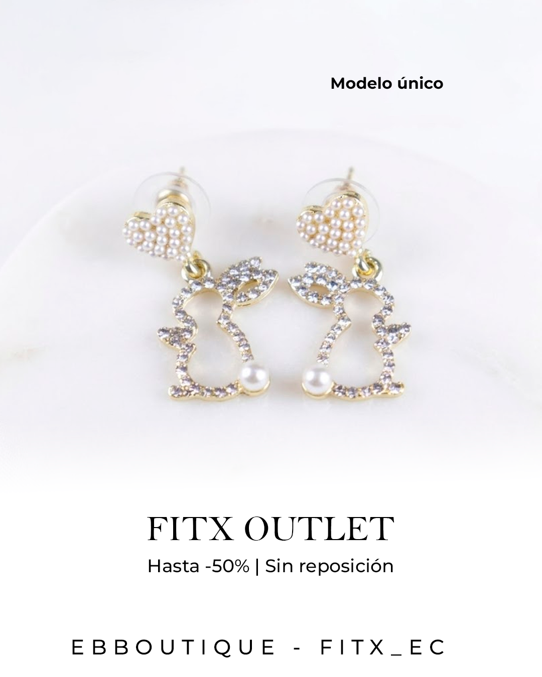 Aretes Conejito con Brillos y Corazón Perlado – Modelo Único | FITx Outlet