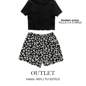 Conjunto niña top negro + short floral – Talla 2 a 3 años | Outlet