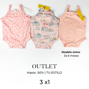 Pack 3 Bodys para Bebé Rosa y Estampado – Modelo Único | 3 a 6 meses