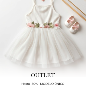 Vestido para niña blanco con tul y detalles florales talla 2 años modelo único