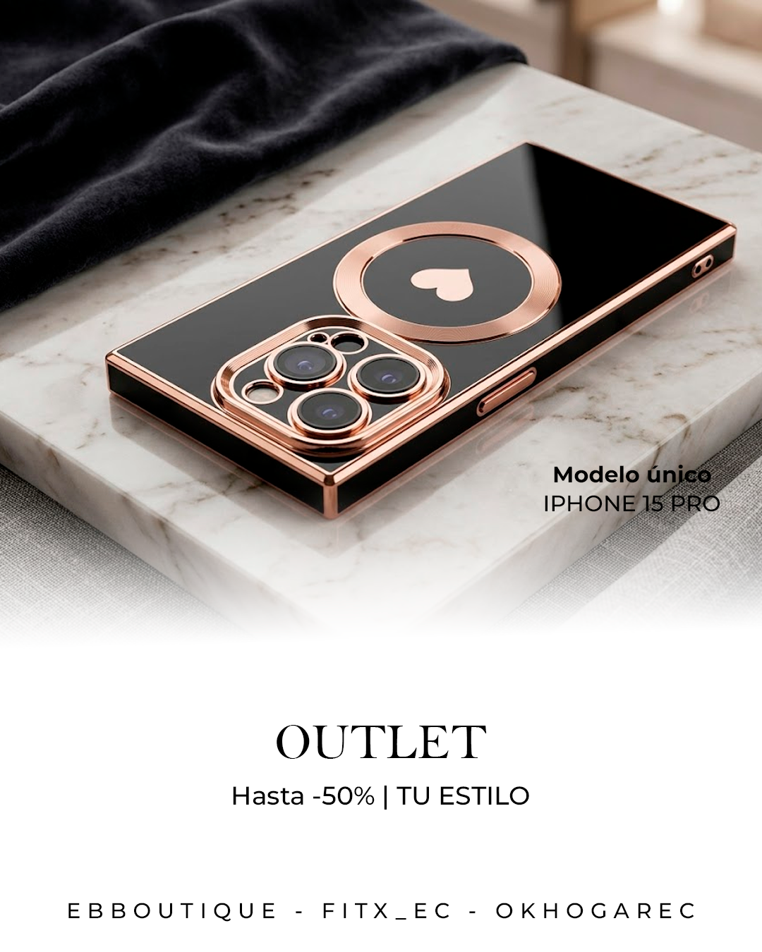 Funda iPhone 15 Pro Tipo Espejo con Detalles Metálicos – Diseño Premium | Outlet